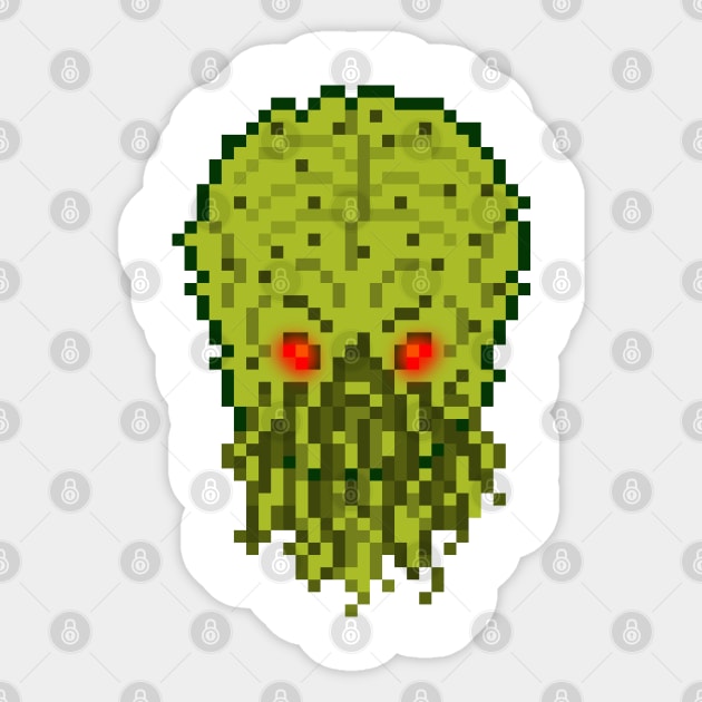 Pixel Monster Cthulhu Head Top Left Sticker by gkillerb